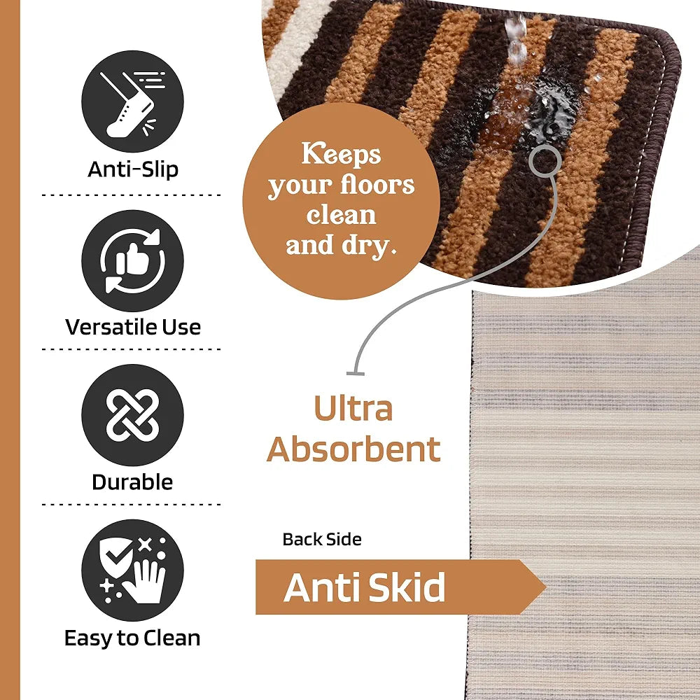 Kuber Industries Anti-Skid Water-Absorbent Door Mats for Home Micro Pearl Lining Brown